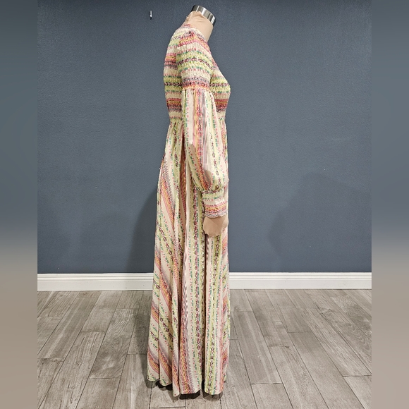 Vtg YOUNG INNOCENT Arpeja Pink Cream Striped Prairie Cottagecore Maxi Dress XS/S - Picture 7 of 14